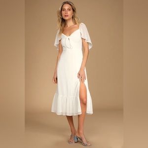 Lulus Only Lovers White Swiss Dot Short Cape Sleeve Midi Dress - NWT
